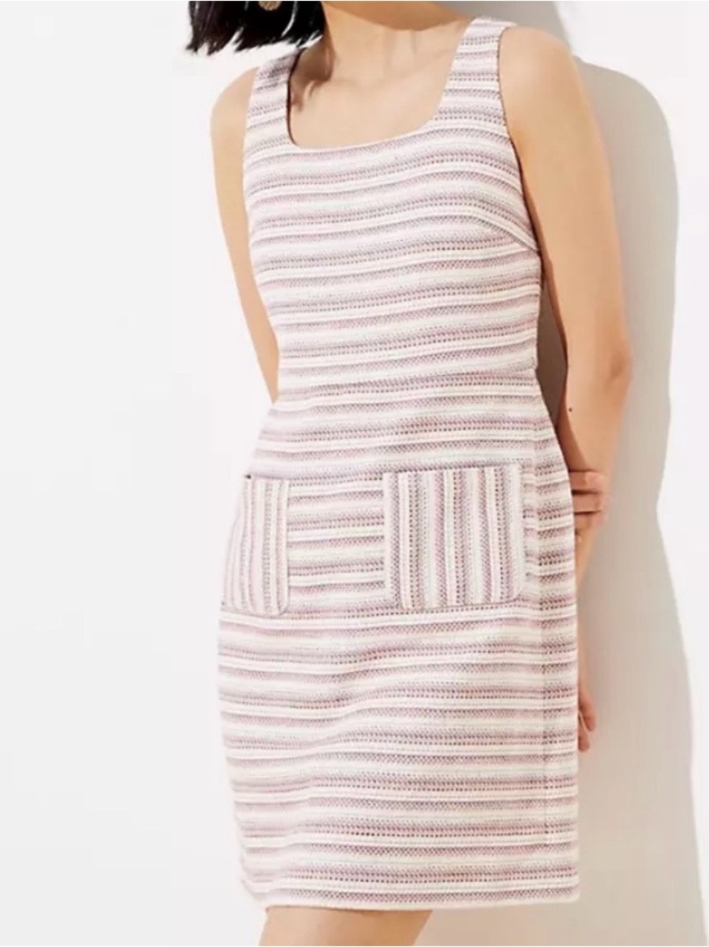 LOFT Sleeveless Woven Tweed Dress — Pink Cream Gold
